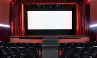 Movie theater with blank screen