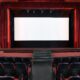 Movie theater with blank screen